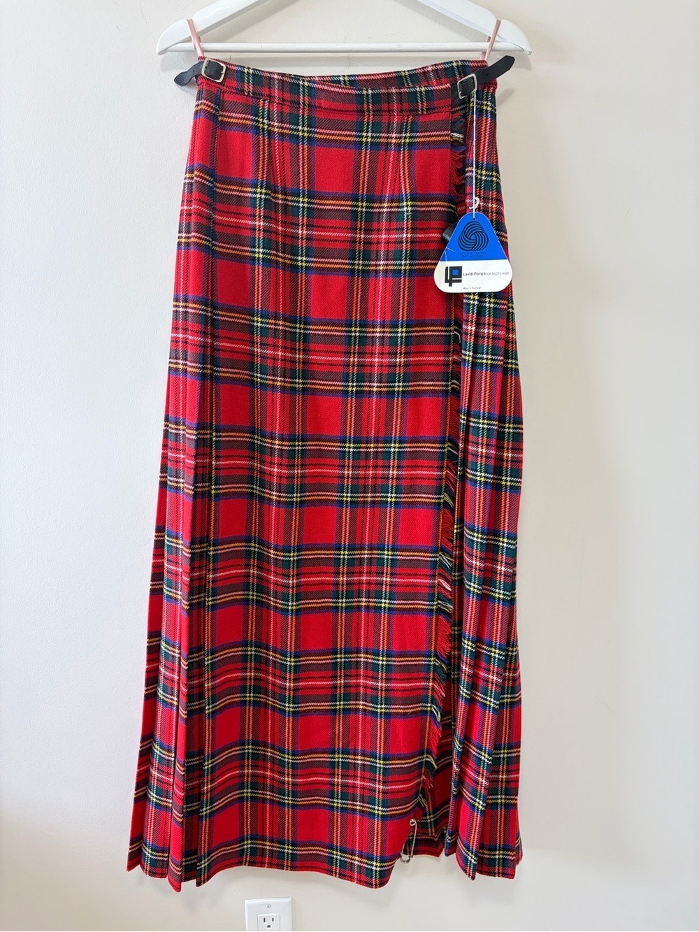 Laird Portch of Scotland Vintage Red Tartan Plaid 100% Wool Kilt Maxi Skirt